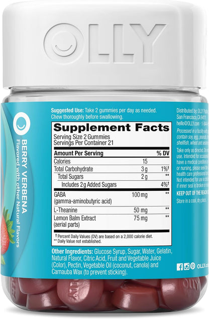 OLLY Goodbye Stress Gummies, GABA and L-Theanine Stress Support Supplement, Berry - 42 Count