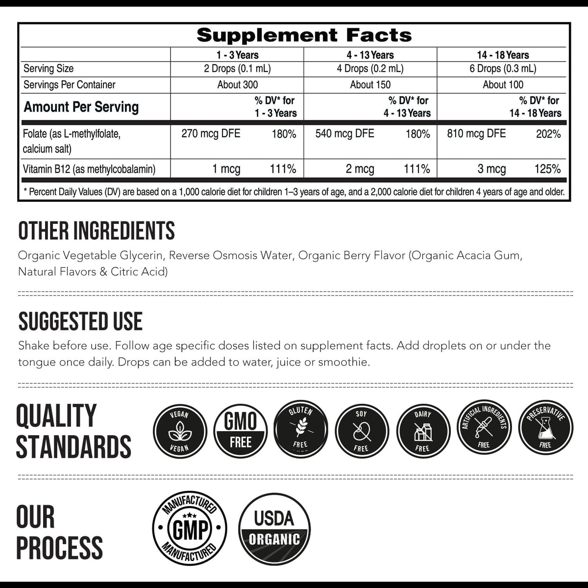 Organic Kids L-Methylfolate + Methyl B12 Cofactor - MTHFR Sublingual Form - 5-MTHF, Superior Form of Folate - Adjustable Dosage for All Ages - Mood, Behaviour, Cognition - Organic Berry Flavour, 30 ml - görsel 7