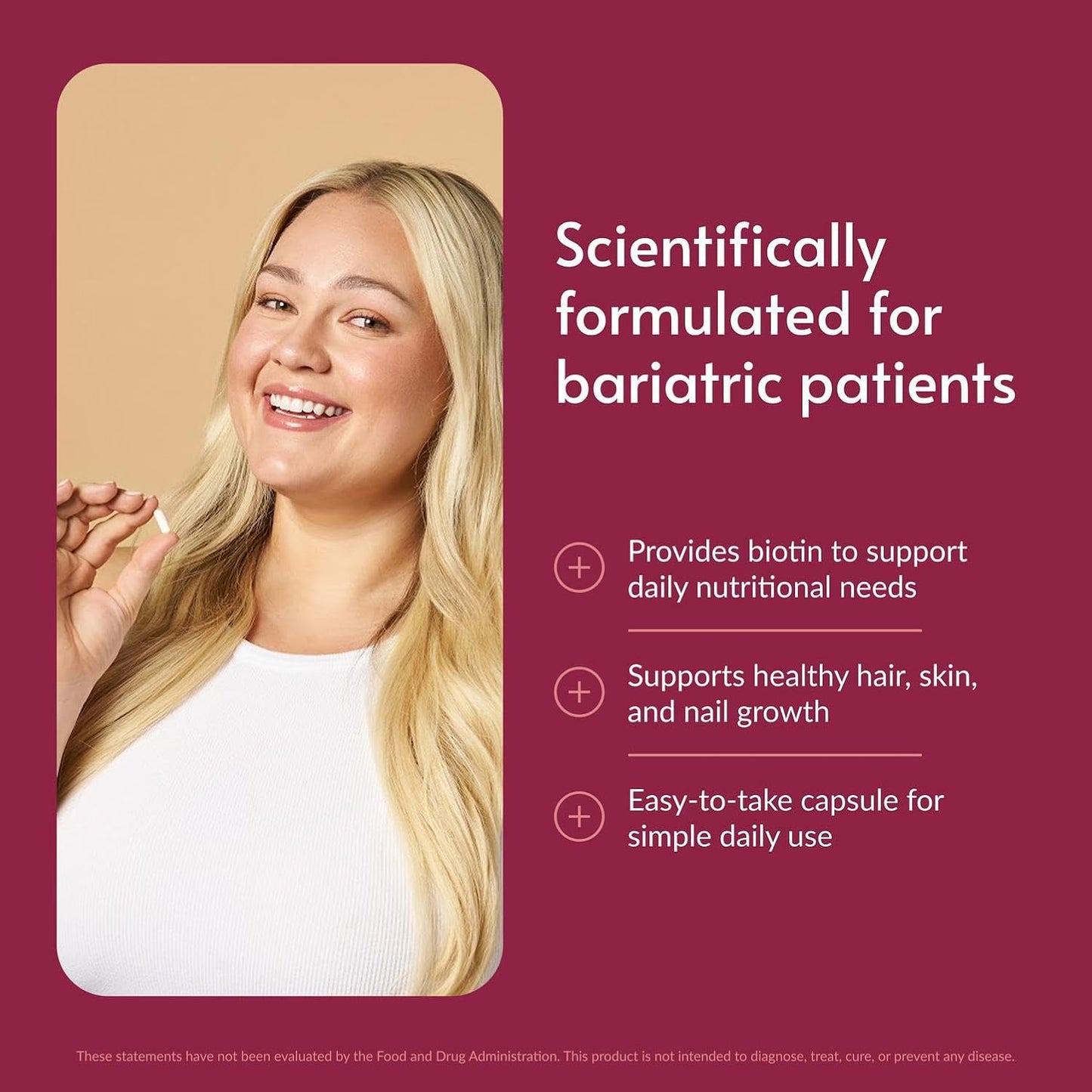 Bariatric Advantage Biotin 5,000 mcg - for Bariatric Surgery Patients - Easy-to-Digest Mini Capsules - Hair, Skin and Nails Support - 90 Count - görsel 2