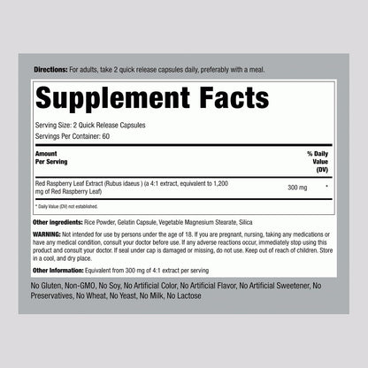 Piping Rock Red Raspberry Leaf Capsules | 120 Capsules | Herbal Extract Supplement | Non-GMO, Gluten-free