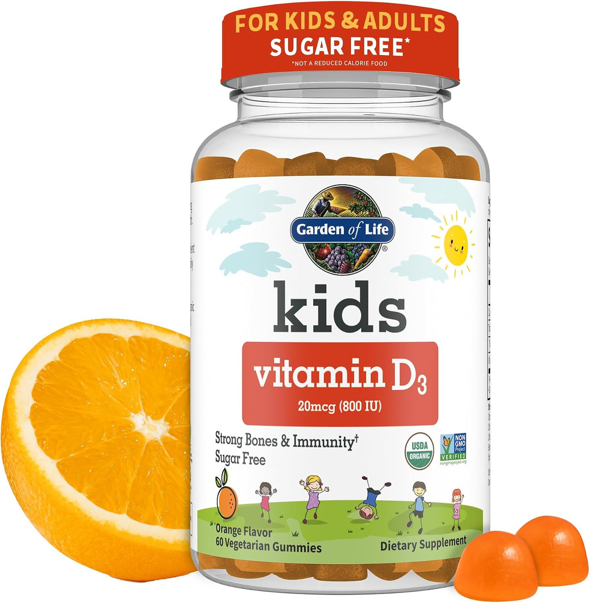 Garden of Life Kids Vitamin D3 Gummies, Orange, 20 mcg (800 IU), 60 Vegetarian Gummies - görsel 1