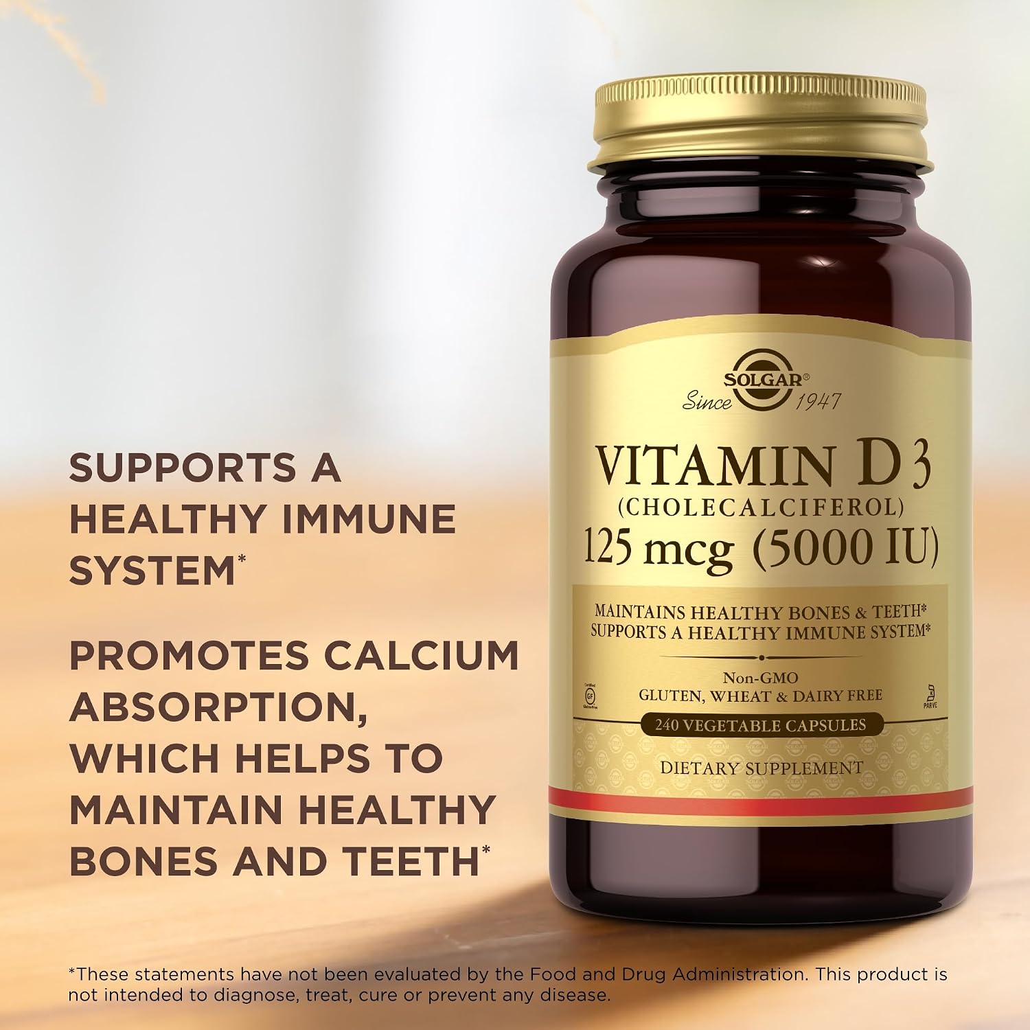 Solgar Vitamin D3 (Cholecalciferol) 125 mcg (5000 IU), 240 Vegetable Capsules (Pack of 2) - görsel 5