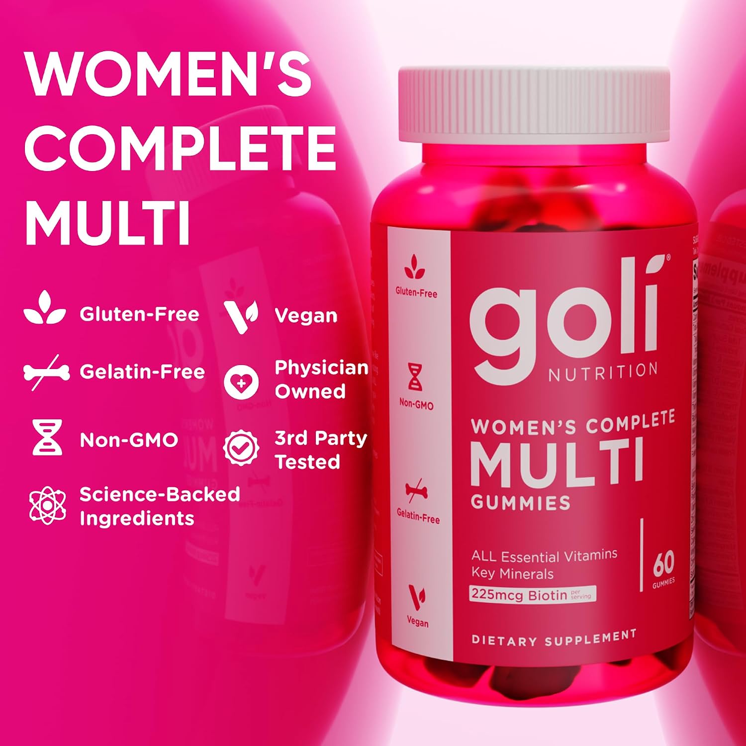 Goli Women's Multi Gummies - Complete Daily Multivitamin with All 13 Essential Vitamins, Biotin, Zinc - Supports Hair, Skin, Nails, Immune System - Vegan, Non-GMO - 60 Gummies (2 Pack) - görsel 9