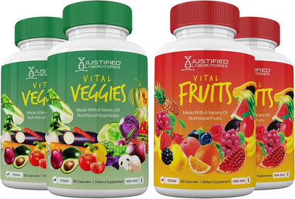 Justified Laboratories Superfoods Set - Vital Fruits (90 Capsules) + Vital Veggies (90 Capsules) - Non-GMO, Vegan - 30 Servings per Bottle
