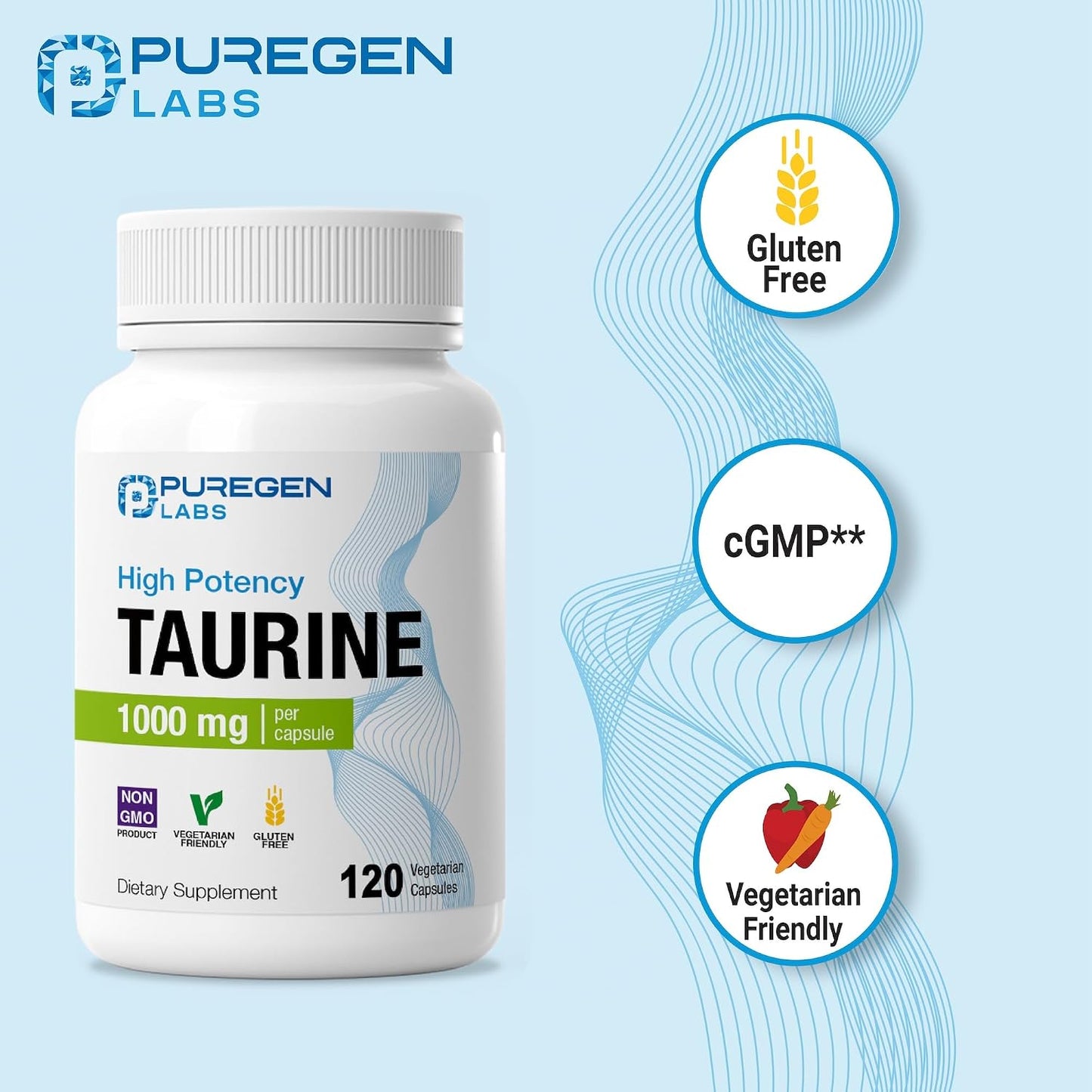 Puregen Labs Taurine 1000mg | High Strength | 120 Vegetarian Capsules - görsel 3