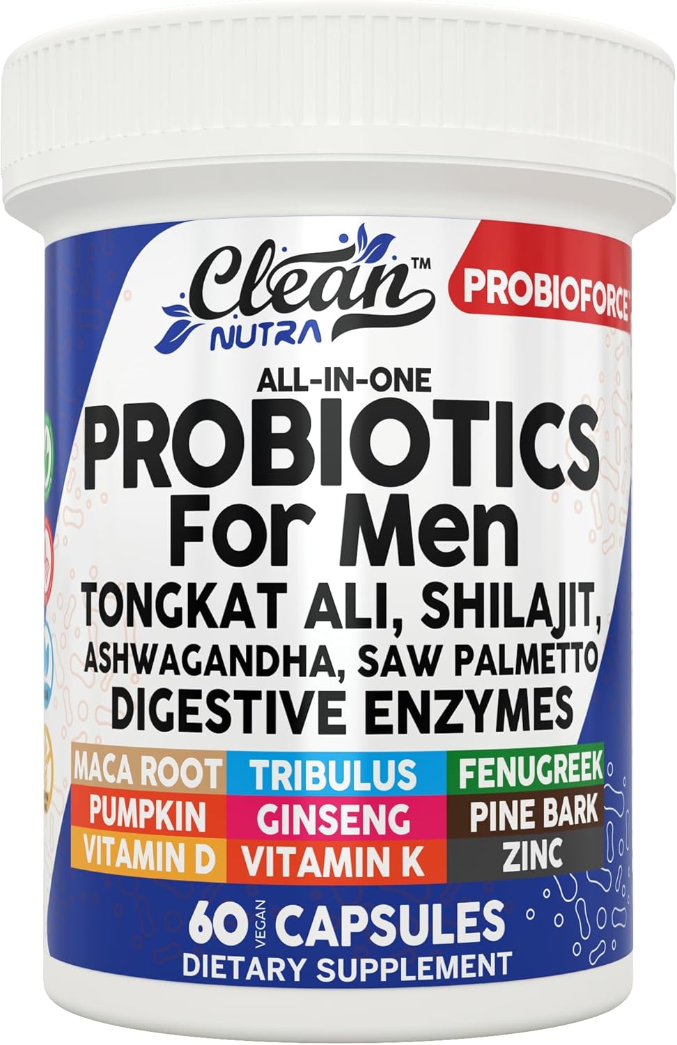 Clean Nutra Men's Probiotic with Tongkat Ali, Ashwagandha & Shilajit - All-in-One Supplement - 60 Capsules - görsel 1