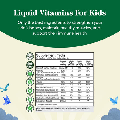 Natures Craft Liquid Multivitamin for Children Immune Support - Delicious Toddler Supplement with Vitamins A, C, D3, E, B6 - High Absorption, 60 ml (2 fl oz)