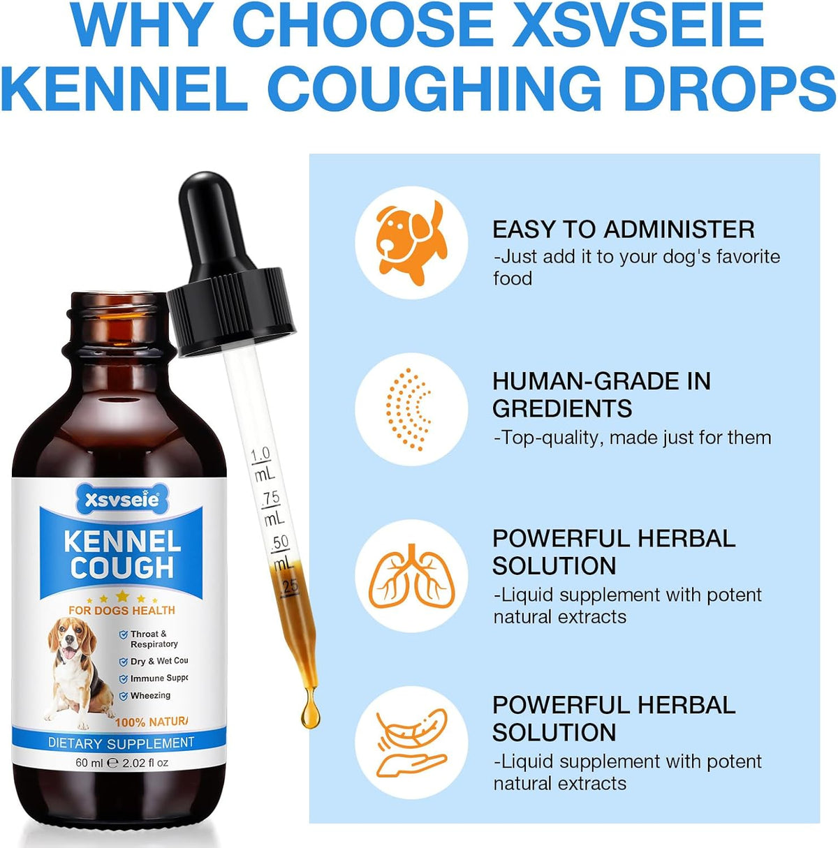 Kennel Cough Treatment Drops for Dogs, Natural Dog Supplement Herbal Kennel Cough Drops for All Breeds & Size Dog - görsel 4