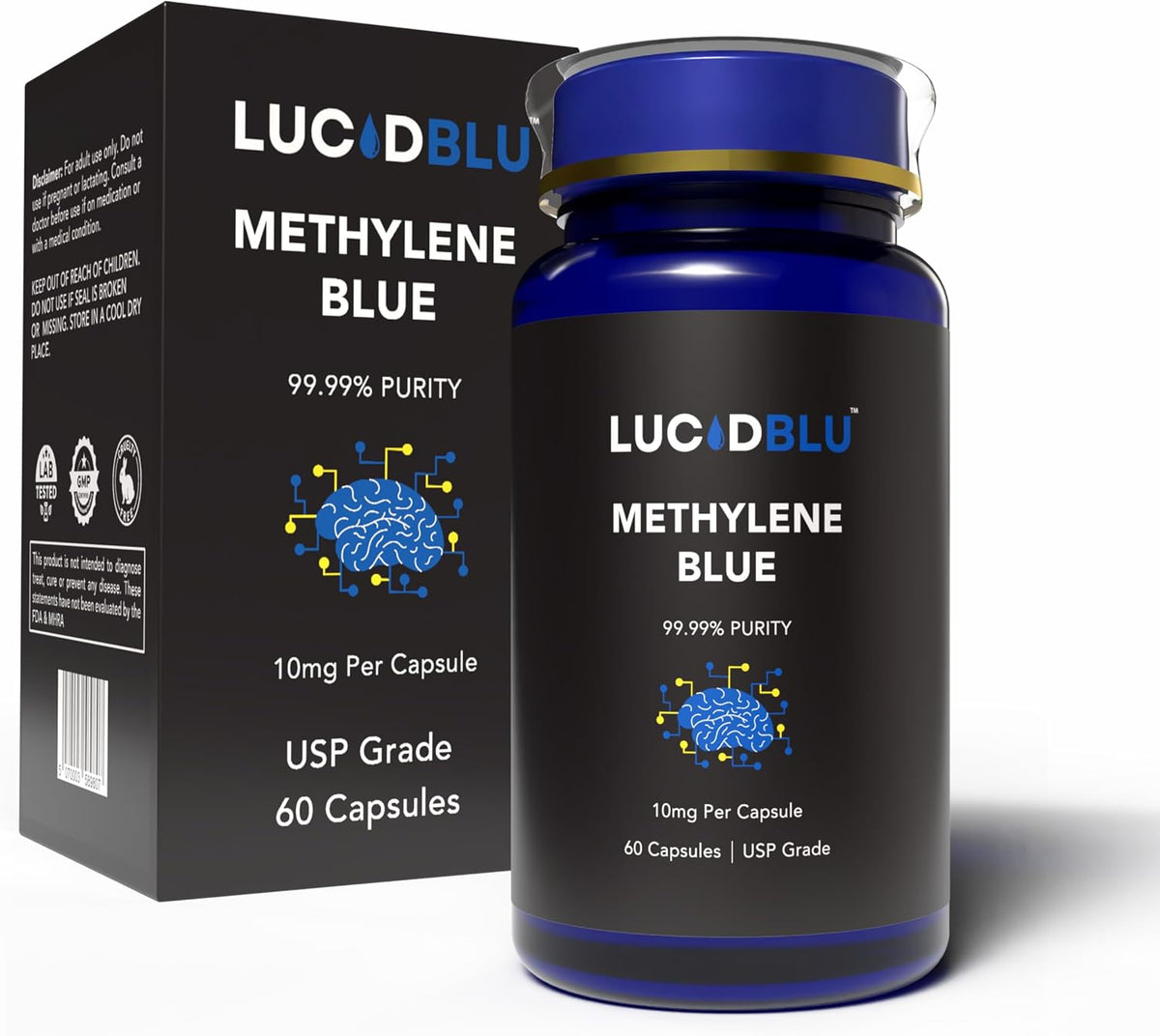 Methylene Blue Capsules (USP) - 10mg with Vitamin C - 99.99% Purity - Lucid Blu - görsel 1