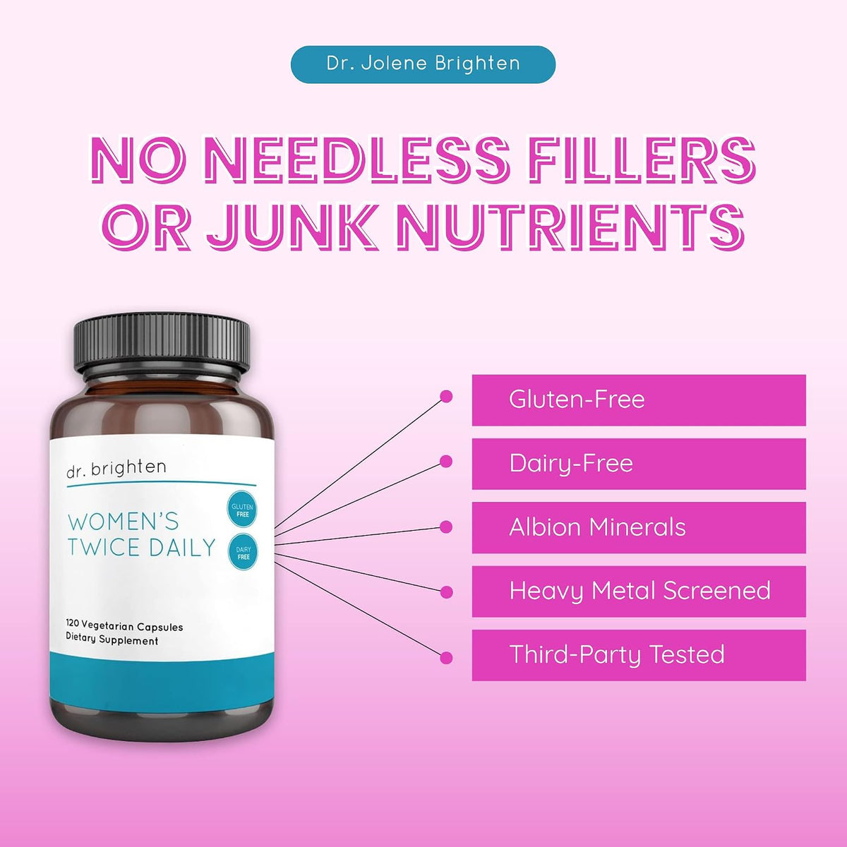 Dr. Brighten Women’s Twice Daily — Premium Women’s Multivitamin, Full-Spectrum with No Iron, Unique Nutrients, Higher B Vitamins — 120 Capsules - görsel 2
