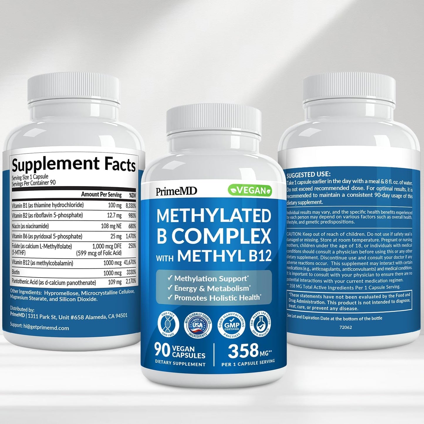 Methylated B Complex with Methylfolate and B12 Methylcobalamin, 360 Capsules - görsel 9