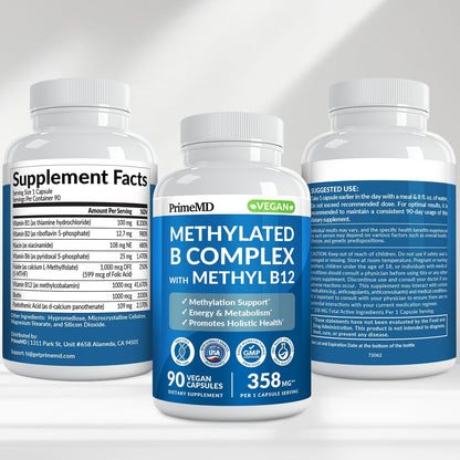 Methylated B Complex with Methylfolate and B12 Methylcobalamin, 360 Capsules