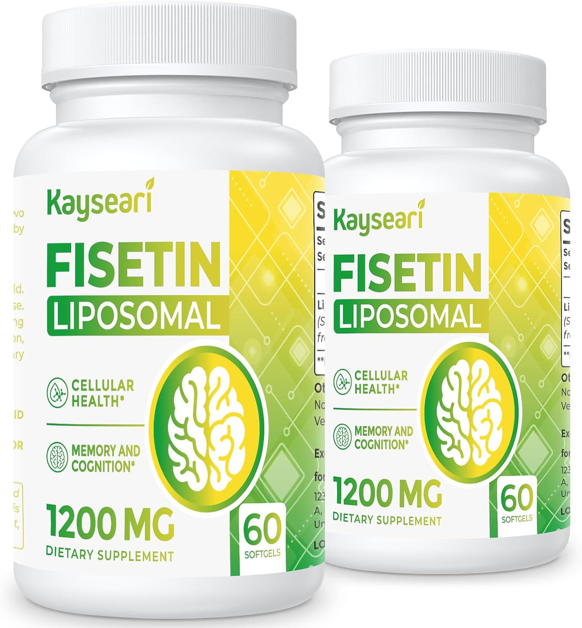 Kayseari Fisetin 1200mg Liposomal Fisetin Supplements | 98% Pure Fisetin Polyphenols | Antioxidants | Immunity | Healthy Ageing | Cognitive Support | Non-GMO | 120 Capsules - görsel 1