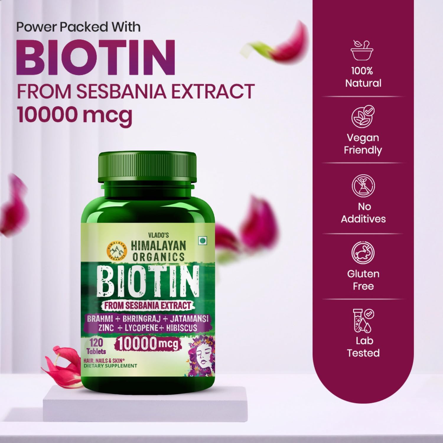 Himalayan Organics Biotin 10000mcg for Hair, Skin and Nails Tablets - 120 Count - görsel 6
