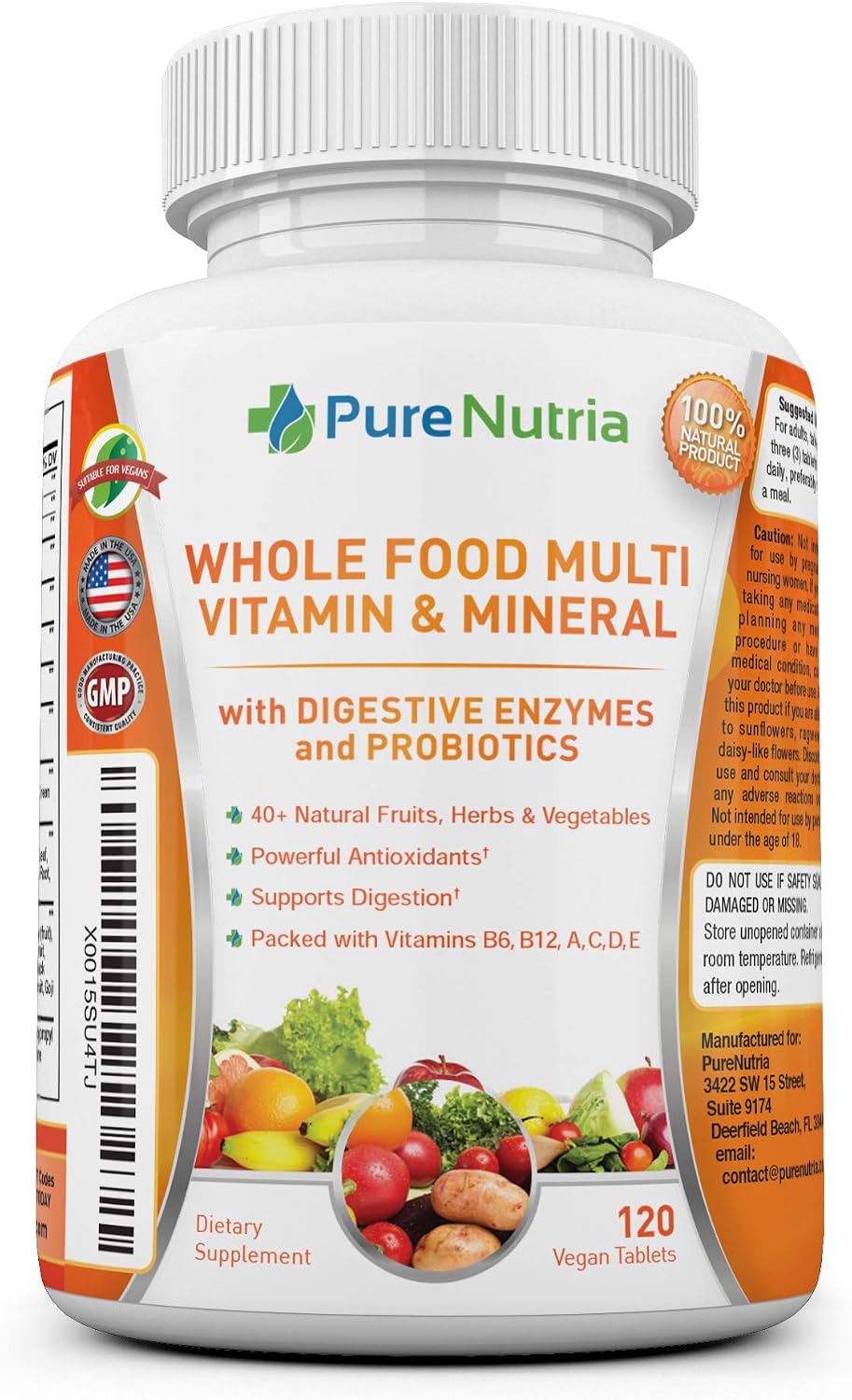 PureNutria Whole Food Multivitamin & Minerals with Probiotic Enzymes – 120 Tablets for Women and Men - görsel 1