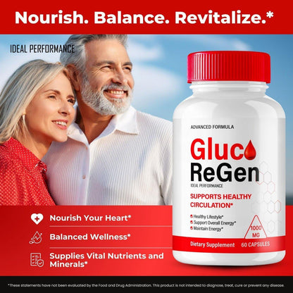 GlucoRegen Capsules, Advanced Blood Formula Glyco Optimizer Supplement - All Natural, Maximum Strength (2 Pack)