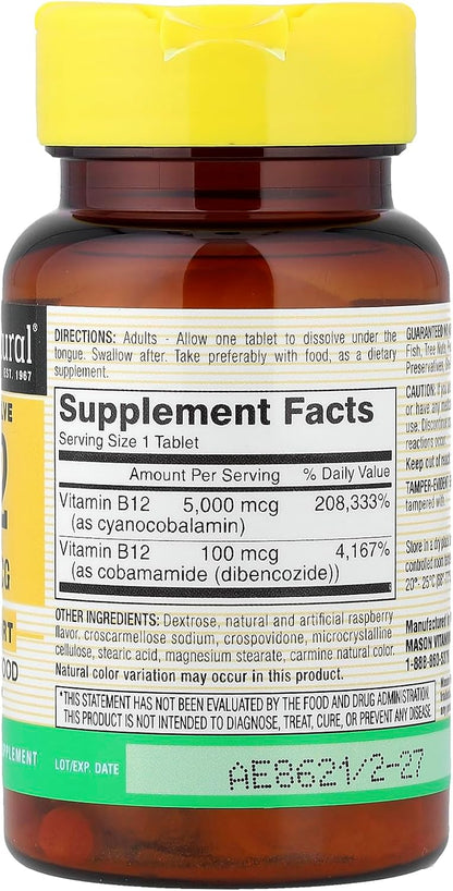 MASON NATURAL Quick Dissolve, Vitamin B12, 5,000 mcg, 30 Tablets