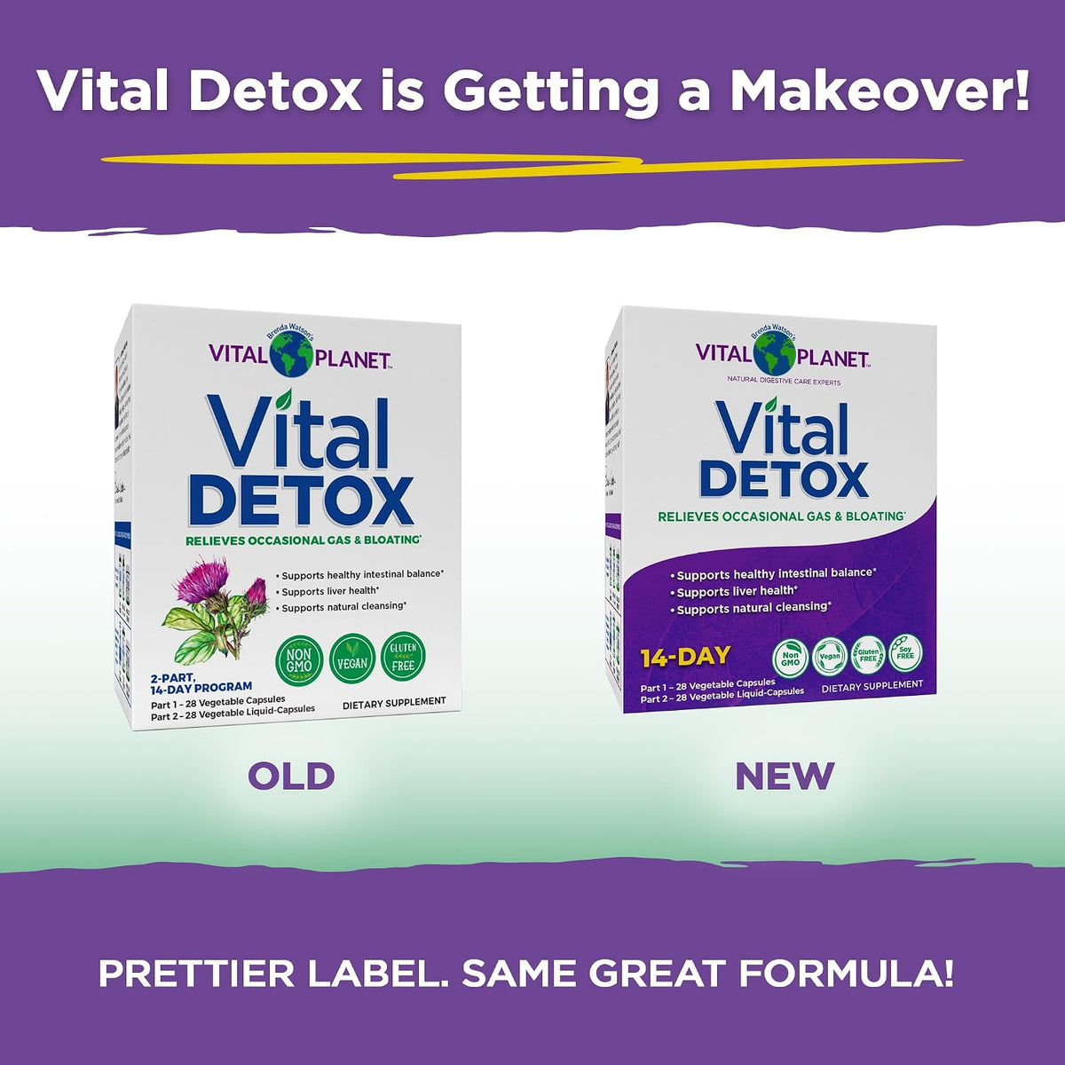 Vital Planet - Vital Detox with Milk Thistle, Quercetin, Alpha Lipoic Acid, Choline, and Herbs, for Occasional Gas and Bloating, Supports Healthy Intestinal Balance, 2-Part 14 Day Kit, 56 Capsules - görsel 3