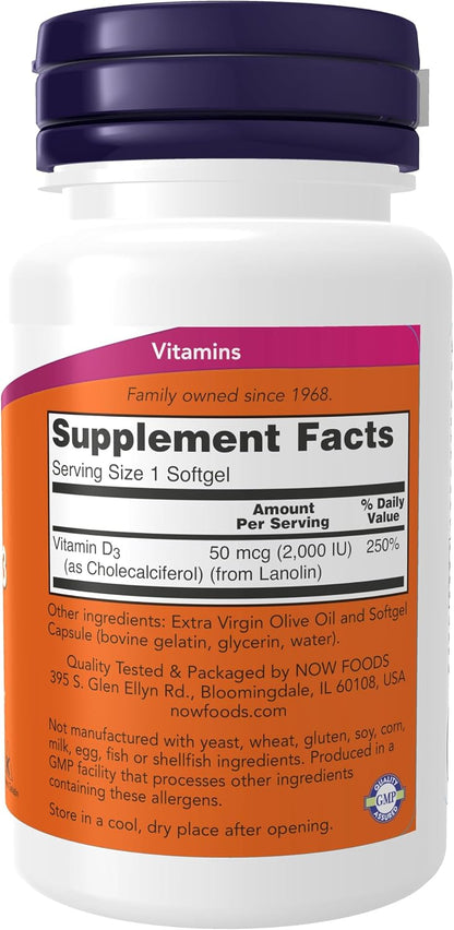 NOW Foods, Vitamin D3 2000 IU (Softgels)