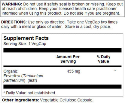 SOLARAY Feverfew Leaf 455mg | Head Comfort, Circulatory Health & Blood Vessel Support | Vegan & Non-GMO | 100 VegCaps