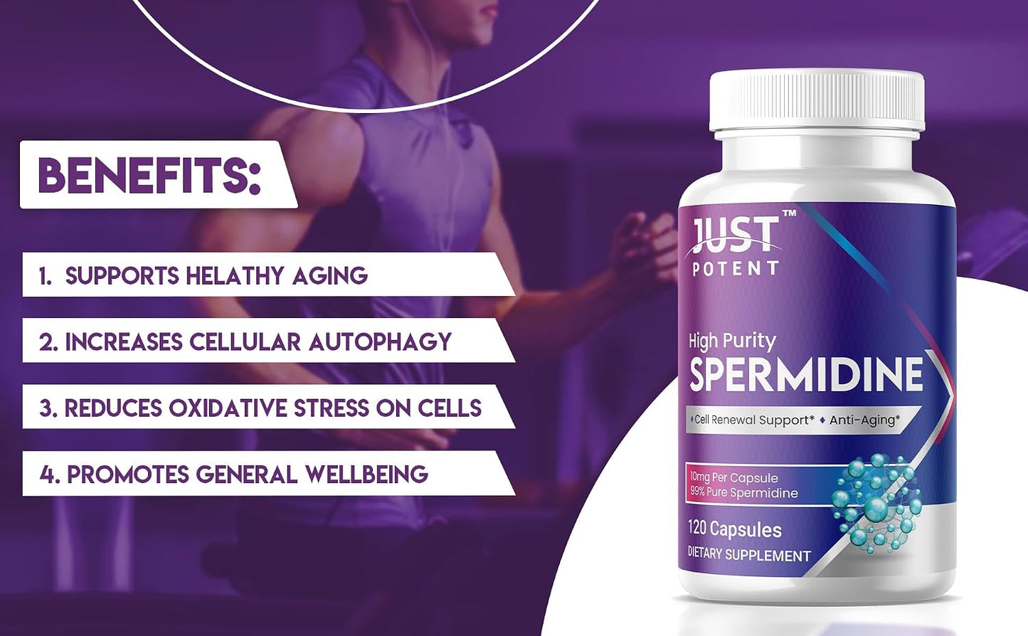 Just Potent High Purity (99%) Spermidine Supplement – 120 Capsules, 10mg Each – Cell Renewal Support - görsel 2