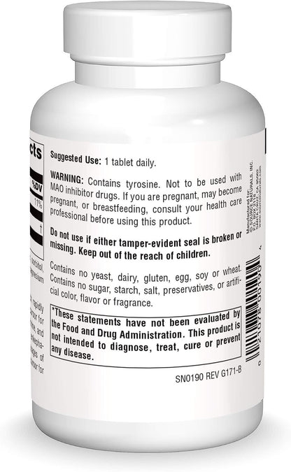 Source Naturals L-Tyrosine, Free Form Amino Acid Food Supplement, 100 Tablets