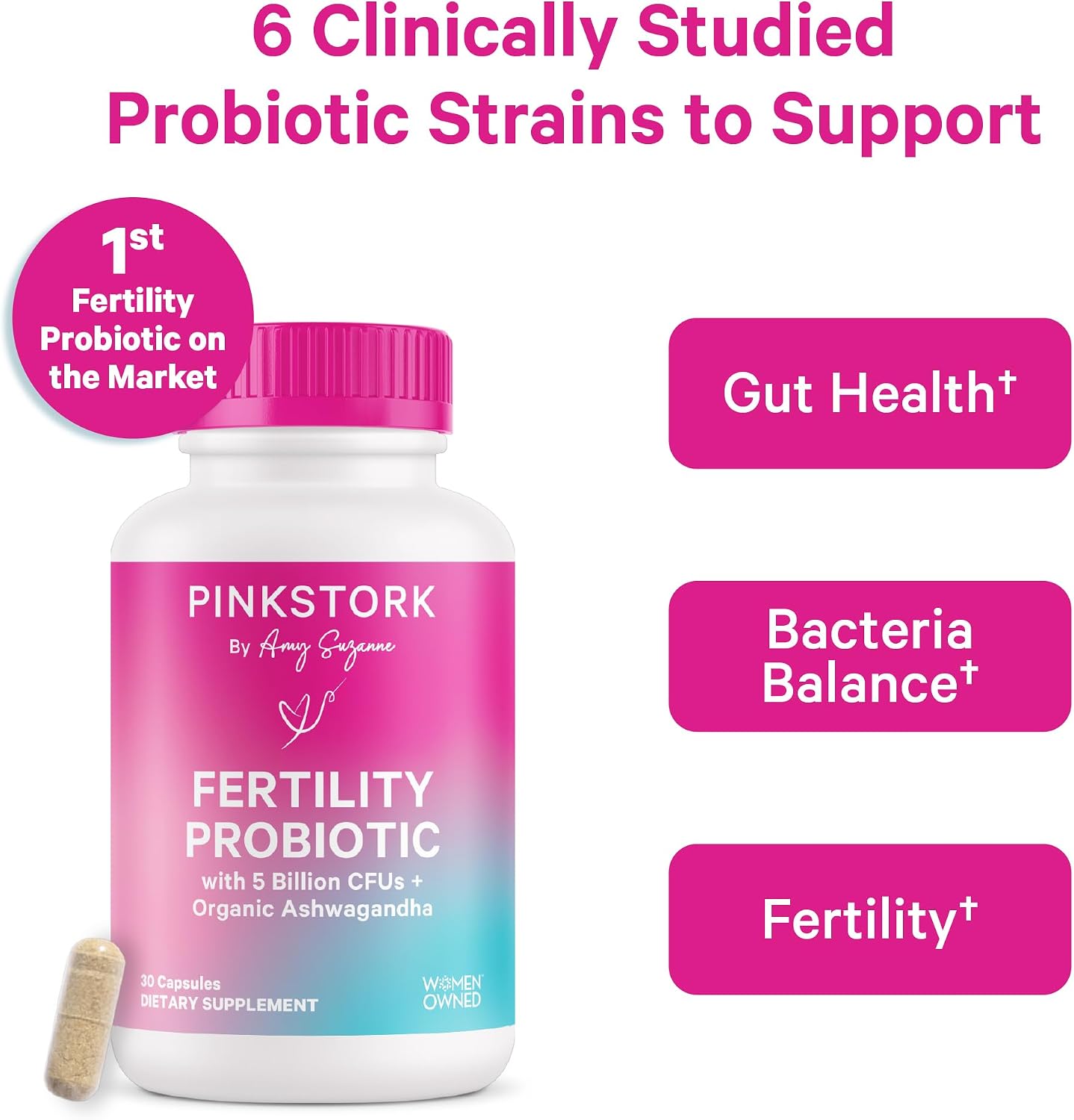 Pink Stork Fertility Support Probiotics with Ashwagandha – 30 Capsules - görsel 2