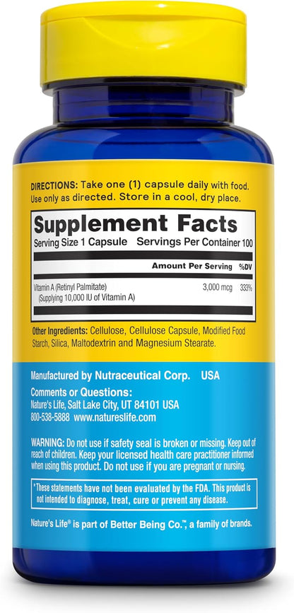Nature's Life Vitamin A 10,000 IU Softgels (100)