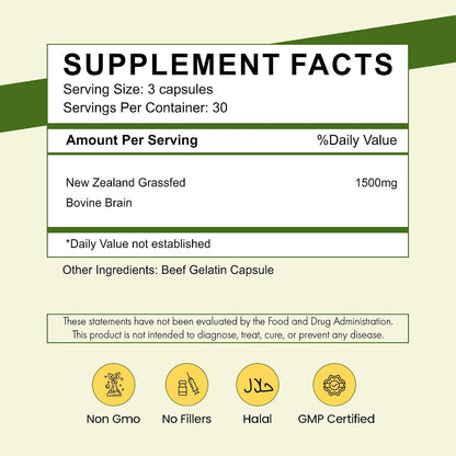 Primal Being Grass-Fed Beef Brain - 90 Capsules, 1500mg per Serving