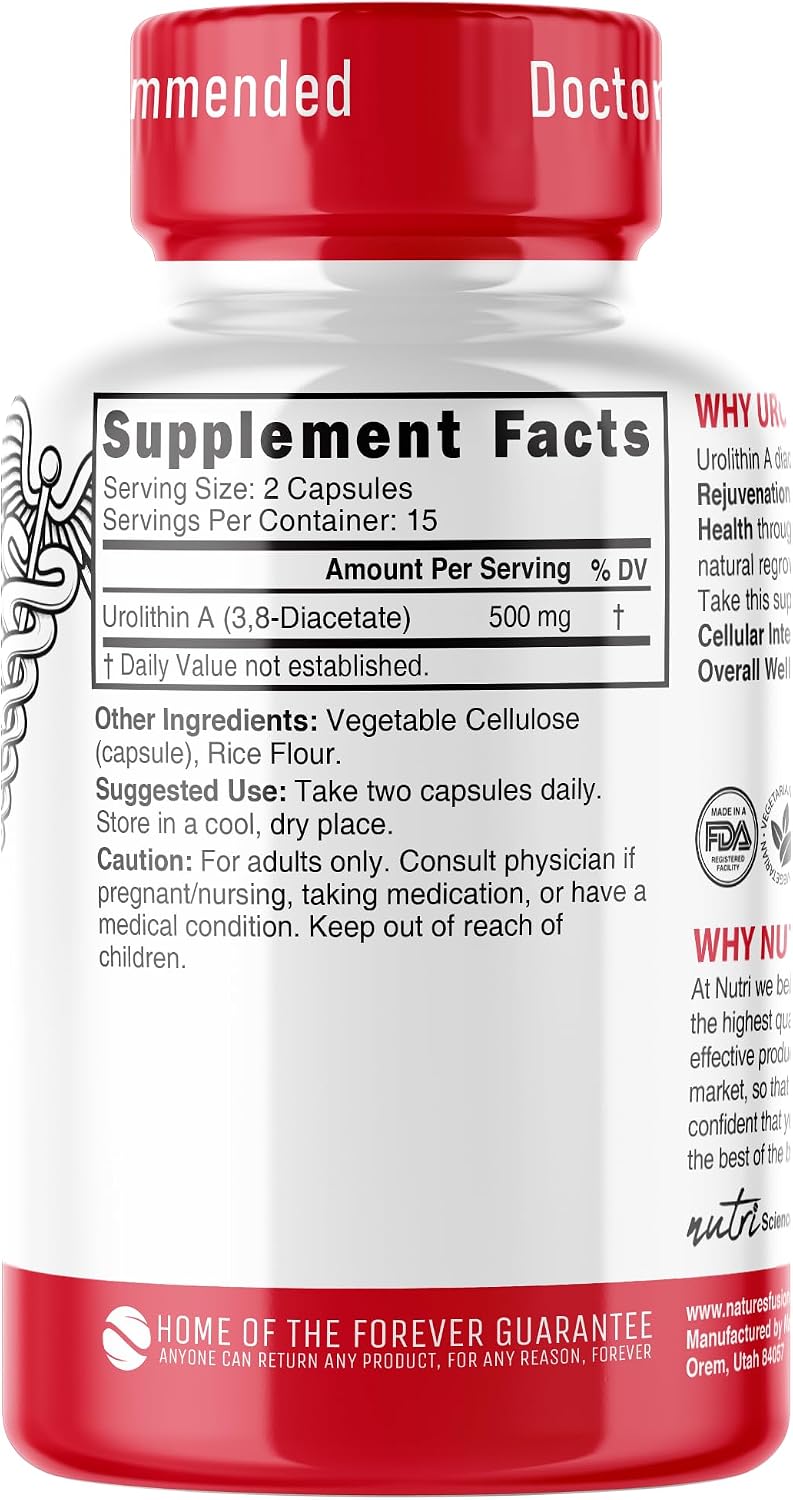 Nutri Urolithin A Supplement 500mg - Antioxidant & Cellular Health Support - 30 Vegan Capsules - görsel 2