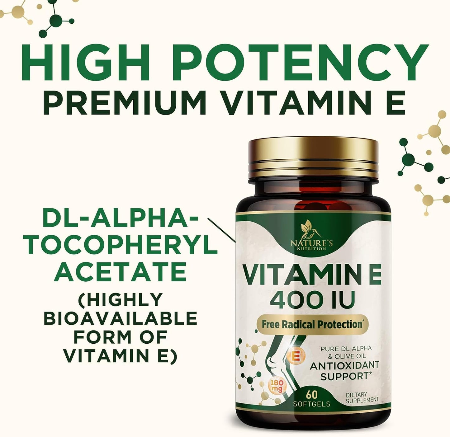 Vitamin E 180mg Per Serving - dl-Alpha Tocopherol Supplement for Skin and Immune Support - 60 Soft gel capsules - görsel 6