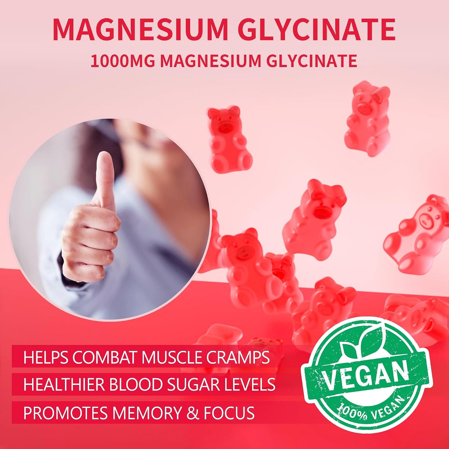 Magnesium Glycinate Gummies 1000mg with Vitamin D, B6, CoQ10 - Sugar Free, 180 Raspberry Gummies - görsel 6