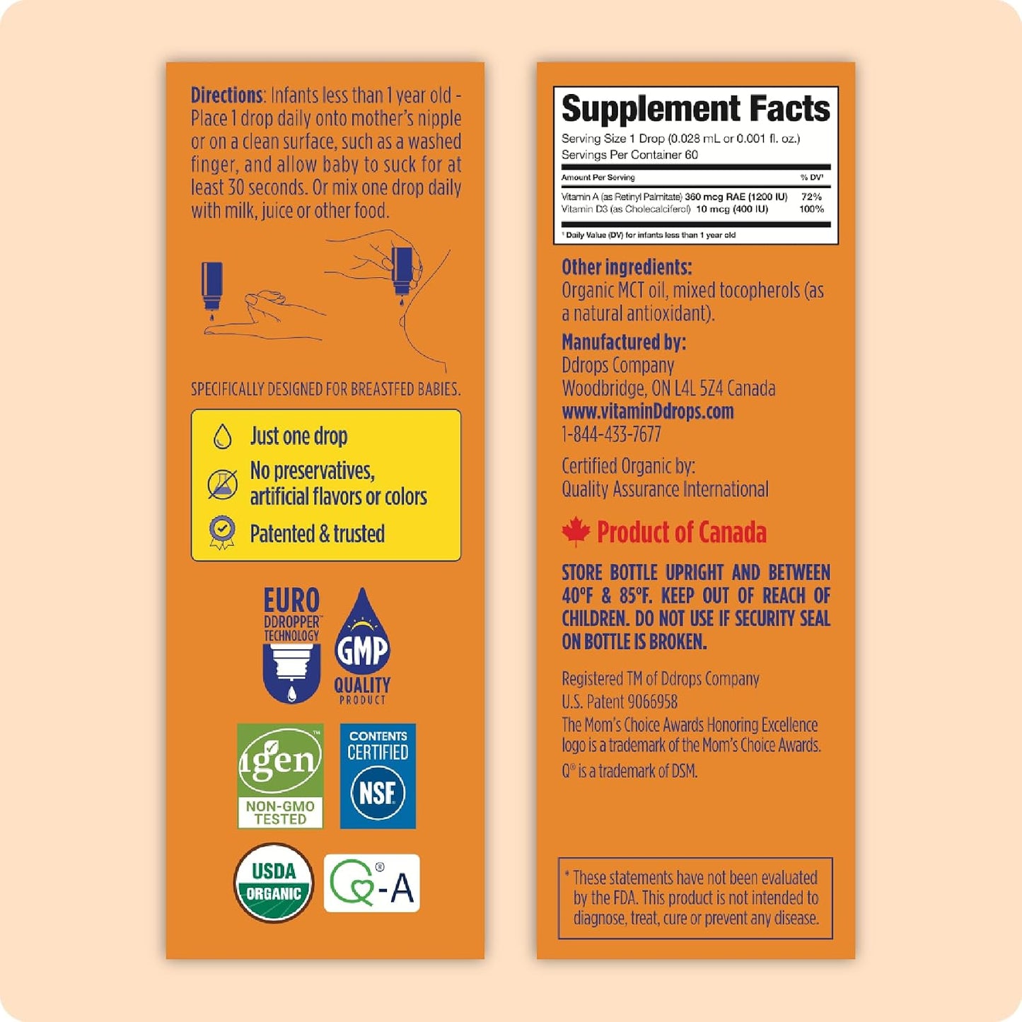 Ddrops® Baby Organic Liquid Vitamins A&D Drops for Babies, 60 Drops - görsel 3
