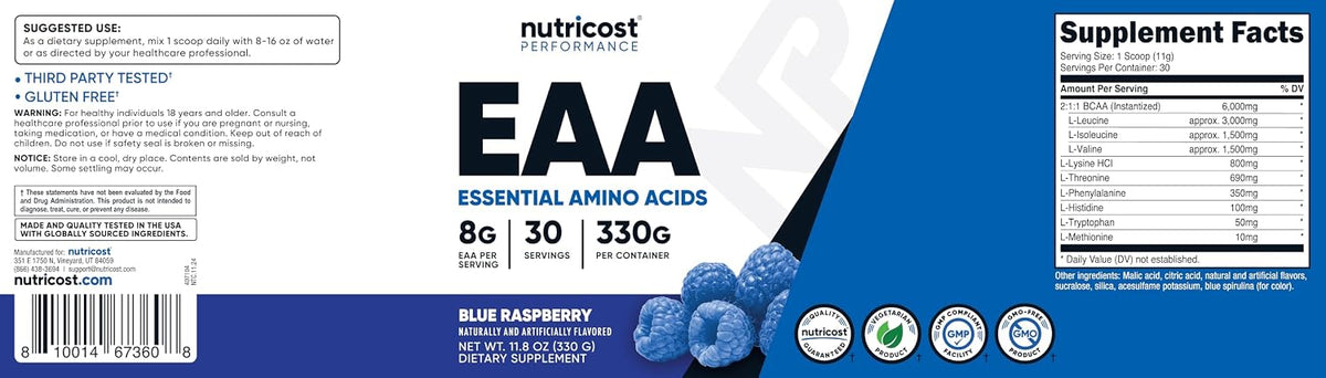 Nutricost EAA Powder - Essential Amino Acids - Blue Raspberry, 30 Servings - görsel 6