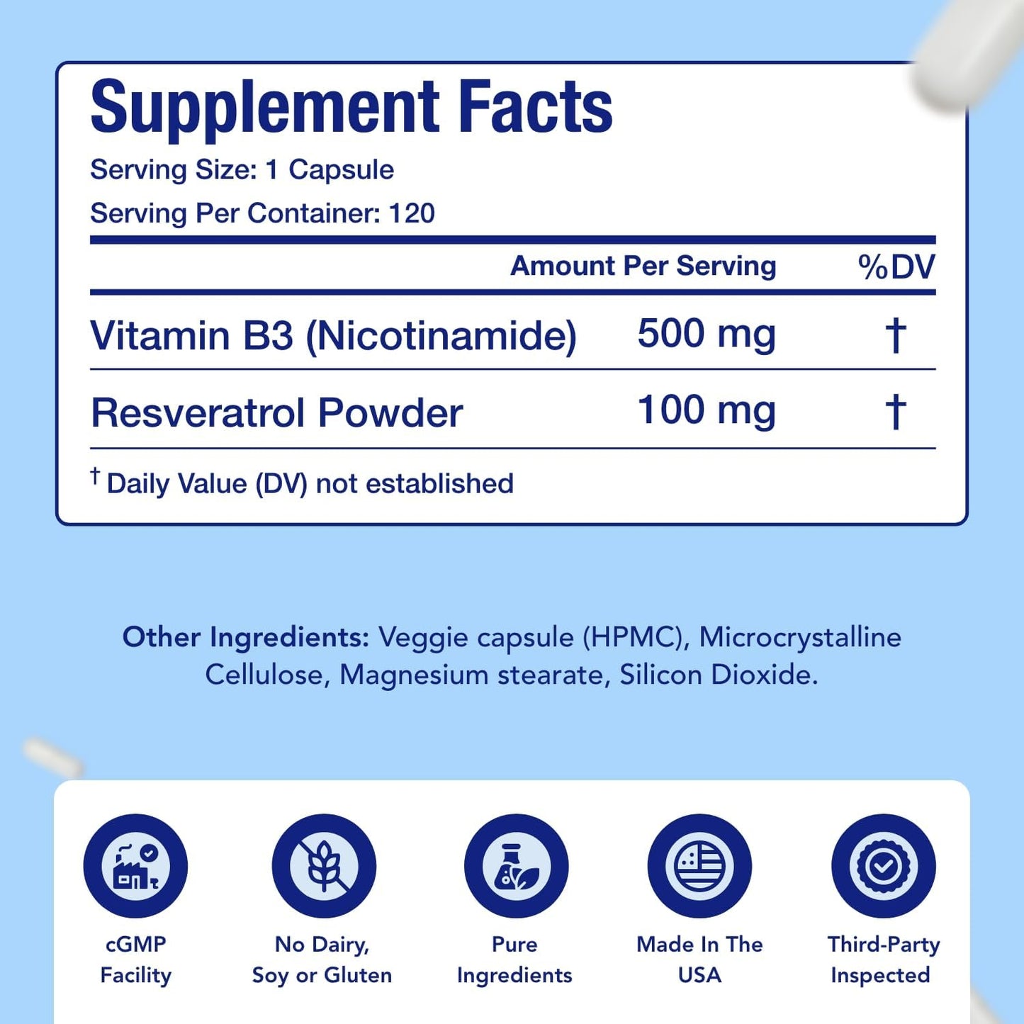 Resveratrol with Vitamin B3 Nicotinamide 500mg – NAD+ Precursor and Longevity Complex (120-Day Supply) - görsel 4