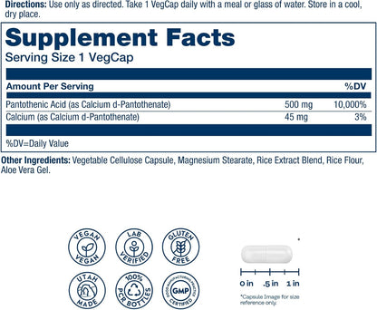 SOLARAY Pantothenic Acid 500mg – Vitamin B5 Supplement for Cellular Energy Support