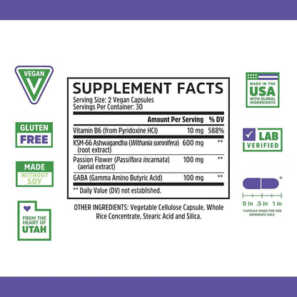 Zhou Calm Now – Calm Supplement with GABA & Ashwagandha, 60 Vegetarian Capsules