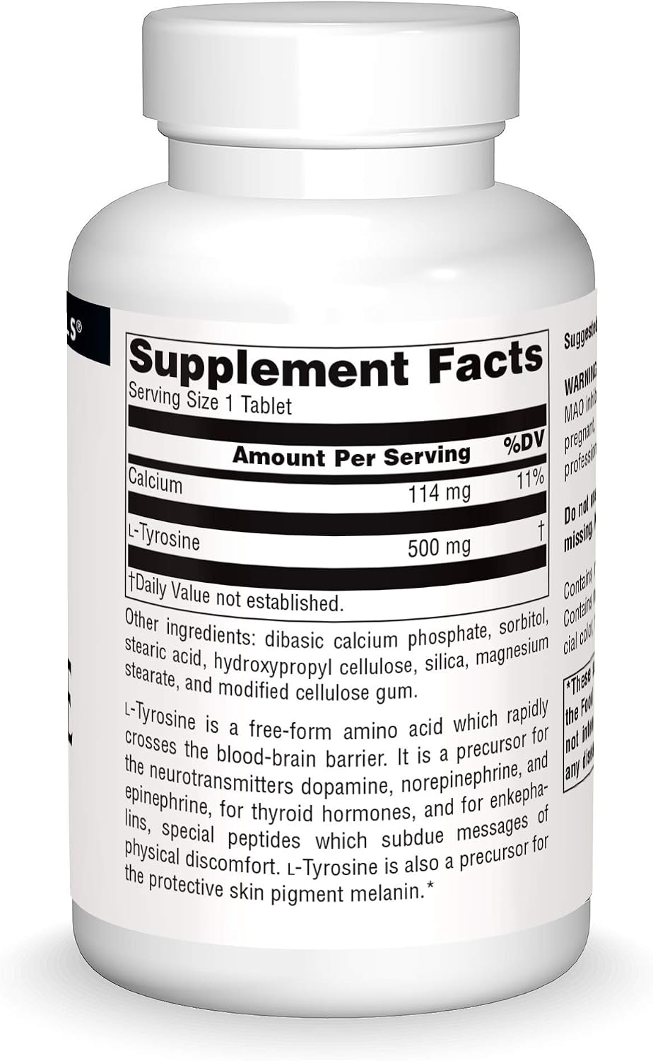 Source Naturals L-Tyrosine, Free Form Amino Acid Food Supplement, 100 Tablets - görsel 3