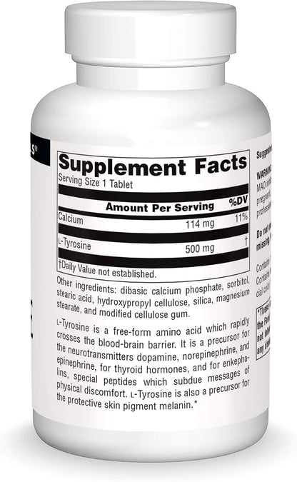 Source Naturals L-Tyrosine, Free Form Amino Acid Food Supplement, 100 Tablets