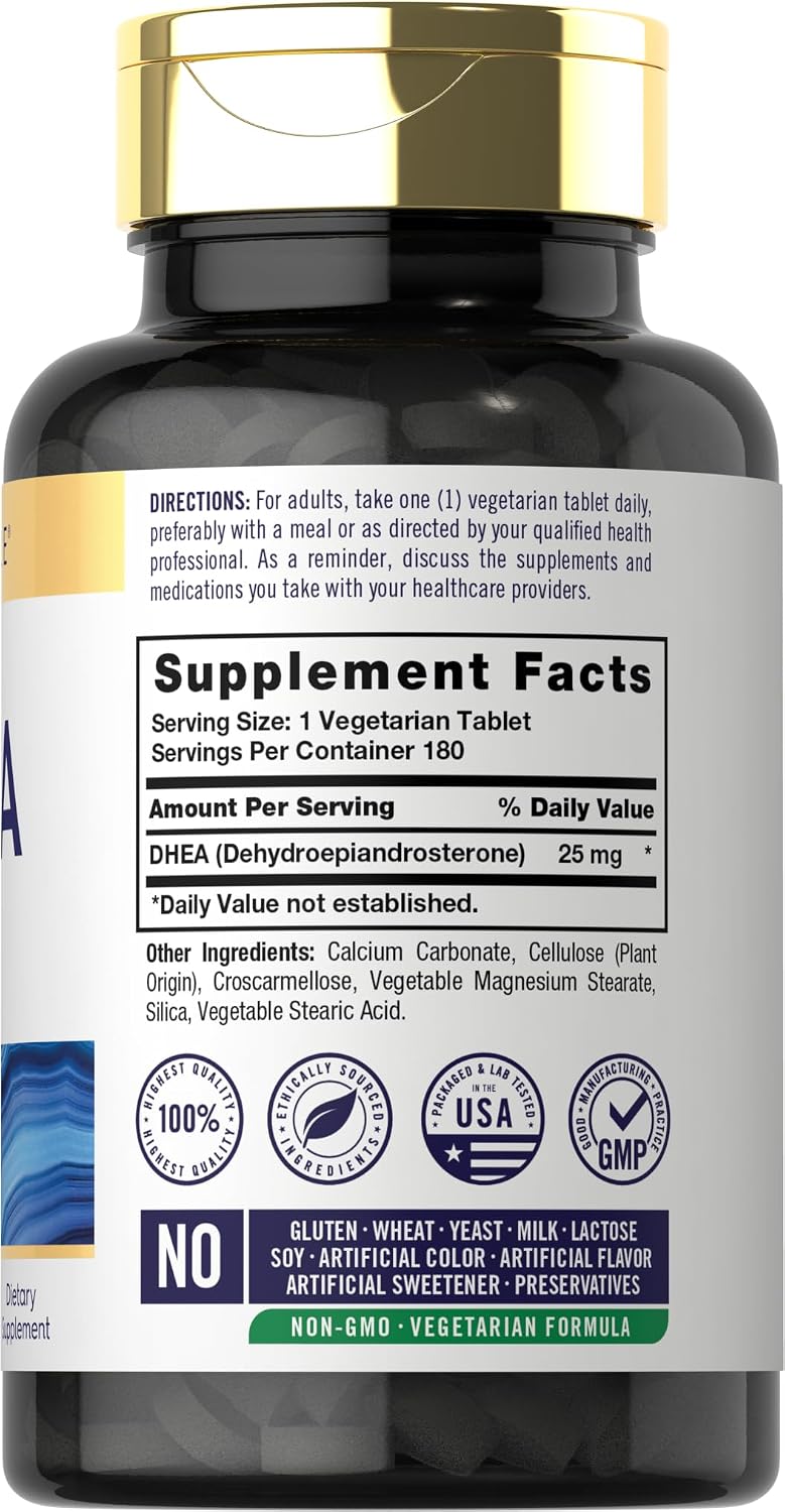 Carlyle DHEA 25 mg Supplement – 180 Vegetarian Tablets, Non-GM & Gluten-Free - görsel 2