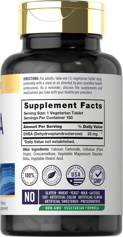 Carlyle DHEA 25 mg Supplement – 180 Vegetarian Tablets, Non-GM & Gluten-Free