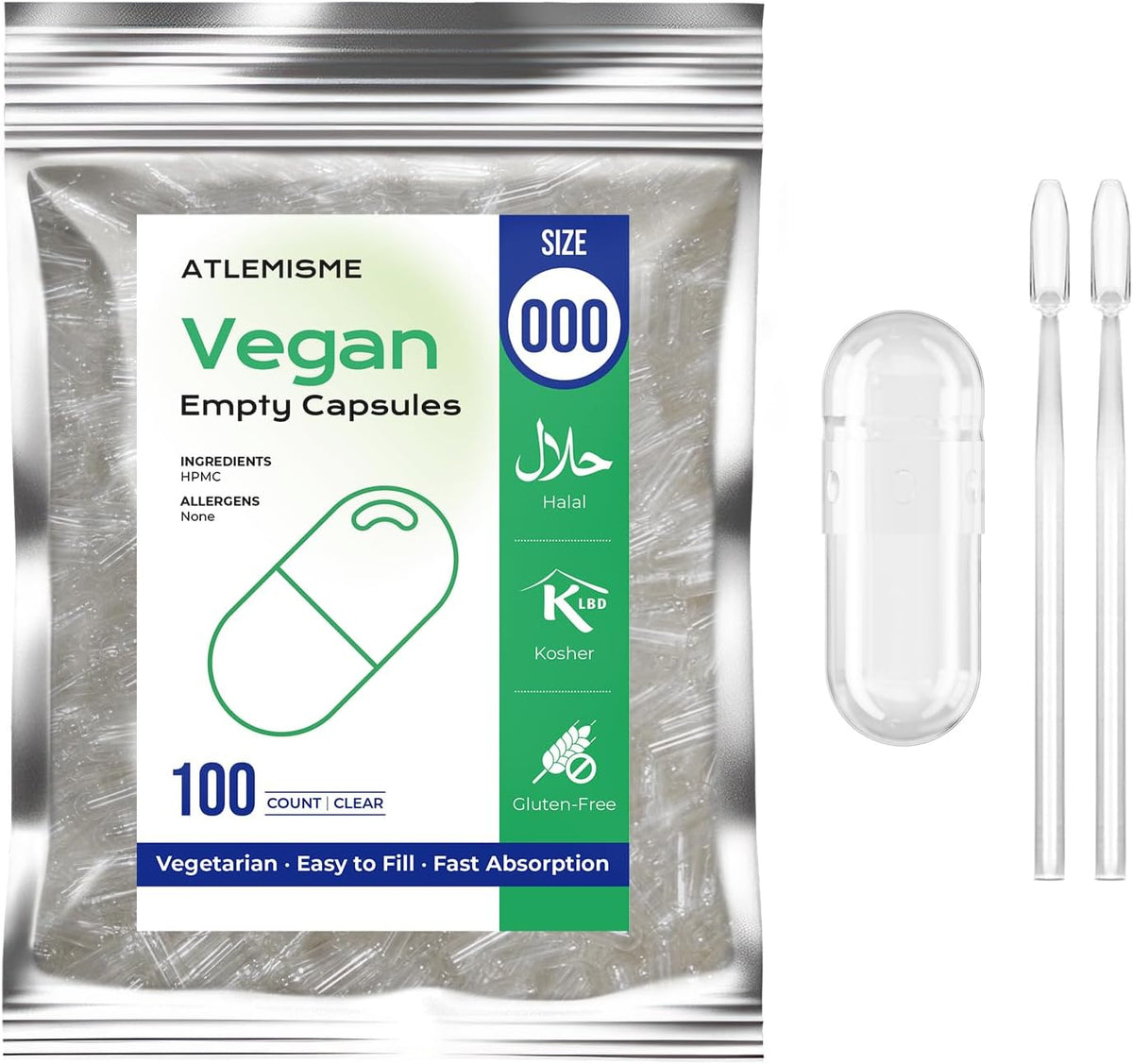 ATLEMISME Empty Vegan Capsules Size 000 (100 Count) DIY Vegetable Capsule Filling - görsel 1