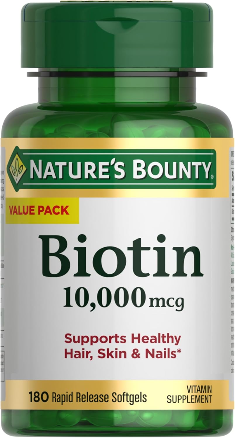 Nature's Bounty Biotin 10,000 mcg Rapid Release Softgels, 180 Count - görsel 1