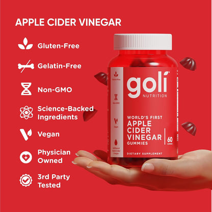 Goli Apple Cider Vinegar Gummies with Vitamin B12, Beetroot & Pomegranate – Vegan, Non-GMO, Gluten-Free, 60 Gummies