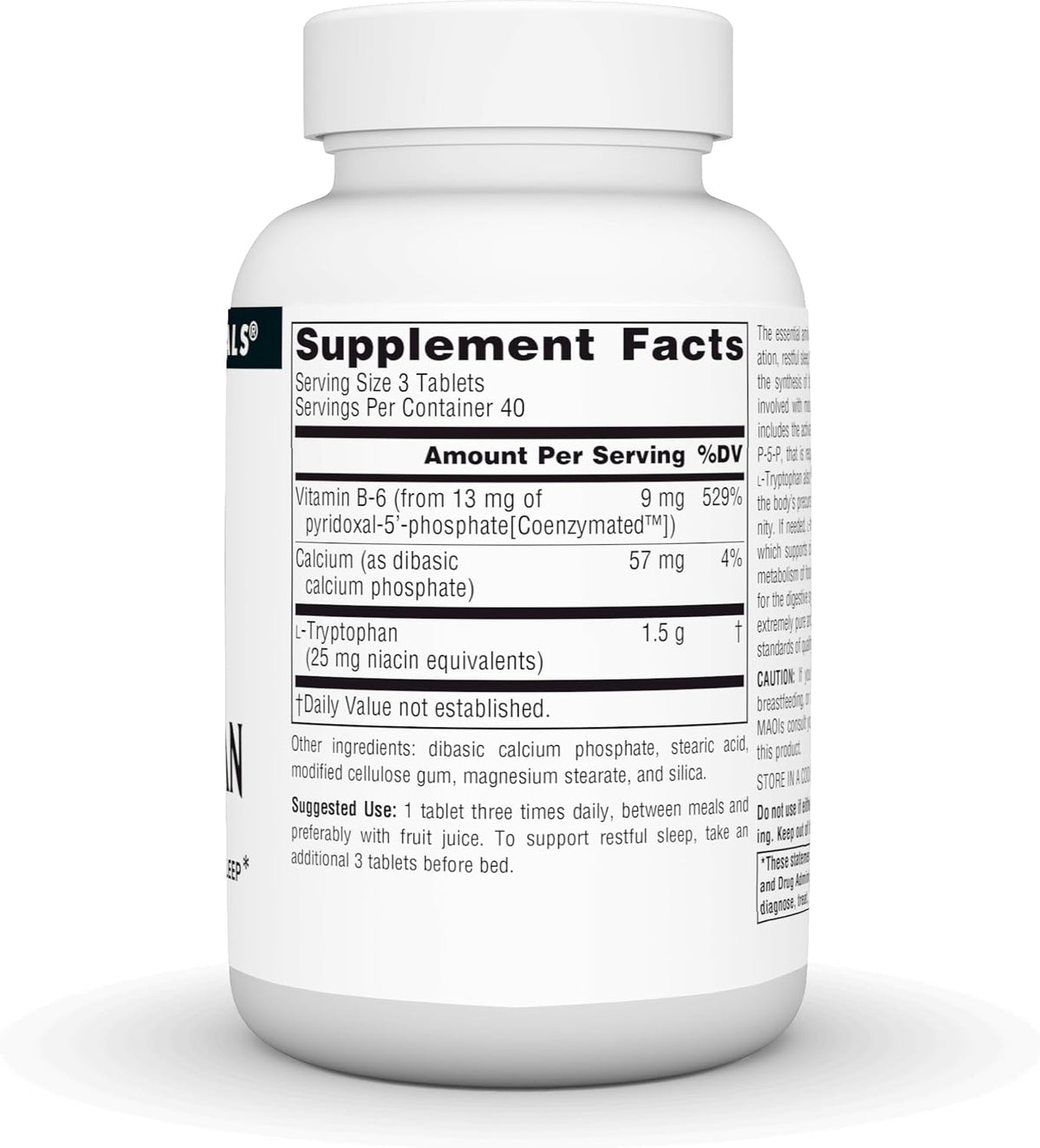 Source Naturals L-Tryptophan with Coenzyme B-6, 500 mg - 120 Tablets - görsel 3