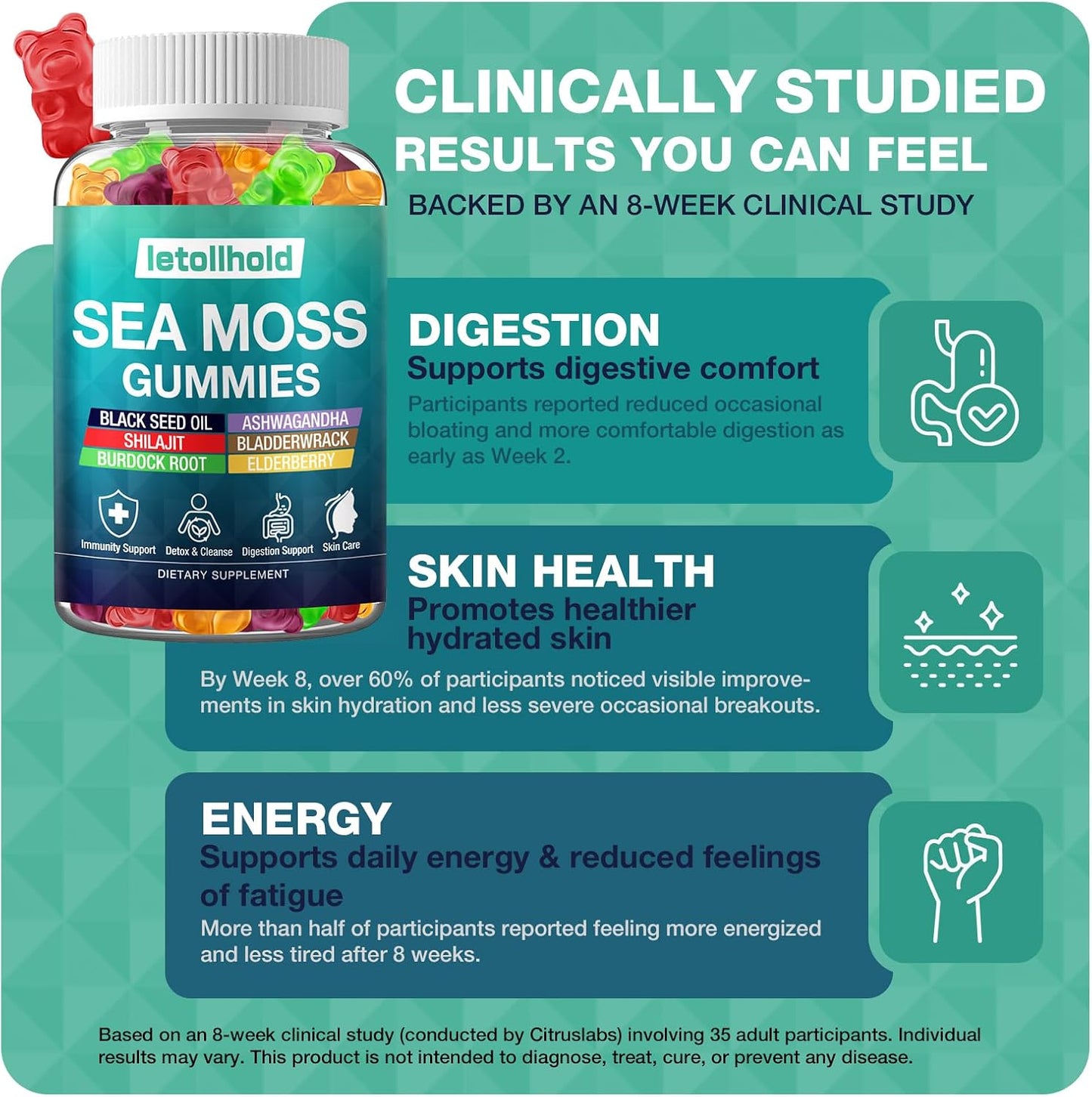 Sea Moss Gummies - Irish Sea Moss Gummies Advanced for Adults with Ashwagandha, Bladderwrack & Burdock Root - görsel 5