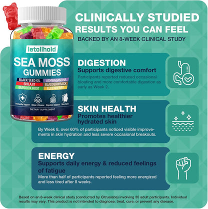 Sea Moss Gummies - Irish Sea Moss Gummies Advanced for Adults with Ashwagandha, Bladderwrack & Burdock Root