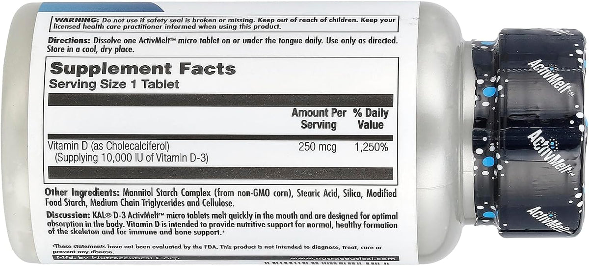 KAL Ultra D-3 10000 IU Tablets – Vitamin D3 Supplement, 90 Count - görsel 2
