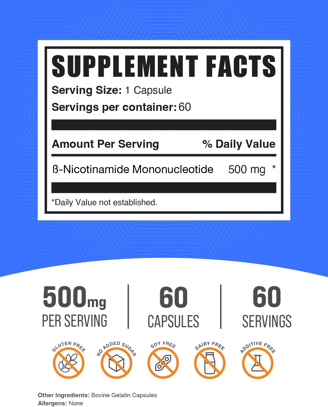 BulkSupplements.com NMN Capsules – 500mg Beta-Nicotinamide Mononucleotide, 60 Capsules - görsel 2
