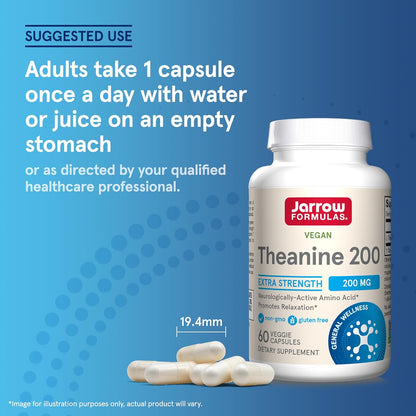 Jarrow Formulae Extra Strength L Theanine 200mg - 60 Vegetable Capsules